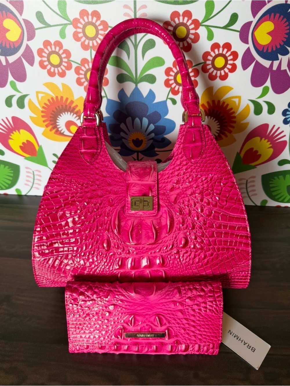 BRAHMIN AFFECTION PINK ADRIAN SATCHEL NWT & CORDELIA WALLET GENUINE LEATHER  NWT